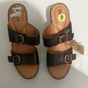 BORN Wallowa Brown Leather Platform Mule Sandal Size 9 F64503 NEW thumbnail 3