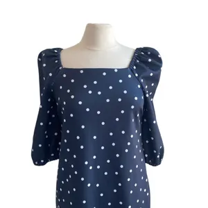 ASOS Puff Sleeve Dress Womens Sz 6 Navy Polka Dot Square Neck Mini thumbnail 3