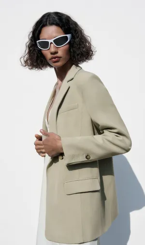 Zara blazer boyfriend relaxed ovsersize olive green casual Suit Jacket thumbnail 9