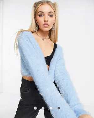 ASOS NWT COLLUSION boxy cardigan in fluffy yarn in pale blue thumbnail 2