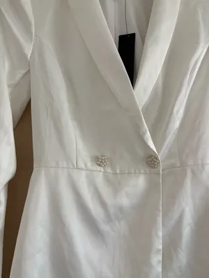 Lulus Regal Aura White Satin Long Sleeve Blazer Romper Size Small Bridal Party thumbnail 11