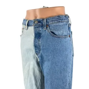 Levi's 501 Women's Blue Coloblock Patchwork Straight High Rise Denim Jeans Sz 28 thumbnail 2