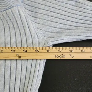 Aerie Off Shoulder Womens Light Blue Ribbed Slim Coquette Softgirl Sweater Large thumbnail 6