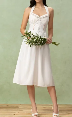 Rihoas White Embroidery A-Line Halter Midi Dress thumbnail 4