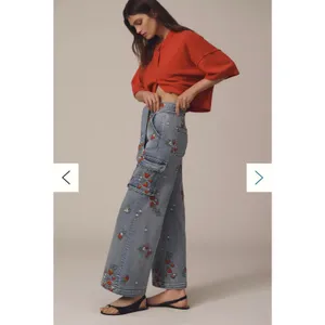 Anthropologie Driftwood Olivia High Rise Cargo Jeans Sz 33 Strawberries Wide Leg thumbnail 5