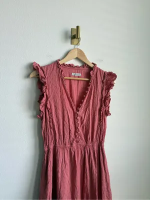 Outerknown Organic Cotton Coral Ruffle Tiered Midi Maxi Dress Medium thumbnail 3