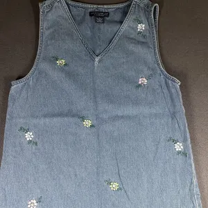 Vtg Mountain Lake Casuals Dress Womens Small Blue Denim Floral Maxi Jumper thumbnail 2