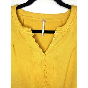 Free People Summer Struttin Mini Dress Golden Yellow Henley Waffle Ruffle Medium thumbnail 4