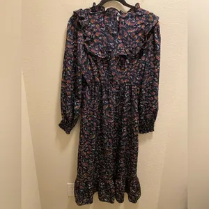 Bohme Modest Long Sleeve Smocked Floral Ruffle Midi Dress Size M thumbnail 8