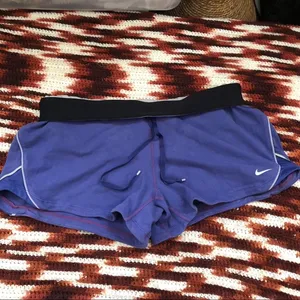 Nike Just Do It Fold over Y2K 2000s Micro Mini Booty Shorts Drawstring Low Rise Basketball Volleyball Purple Black #Retro #Sporty Size L Measurement in pics thumbnail 3