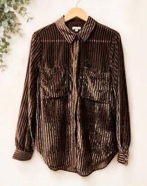 Pilcro anthropology velvet striped button down shirt size small blouse thumbnail 1