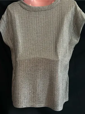 White House Black Market Women’s Metallic Silver V-Neck Ribbed Knit Top MD thumbnail 2