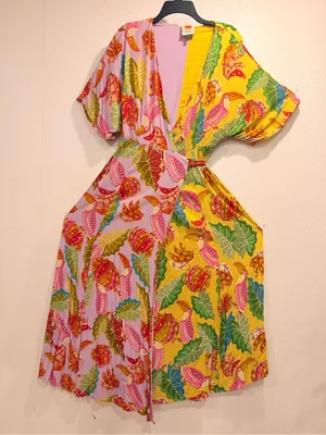 Farm Rio Beaks & Bananas Maxi Wrap Dress Tropical Vacation Midi Size M thumbnail 10