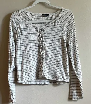 American Eagle Cream Top w/ Blue Stripes - M‎ thumbnail 1