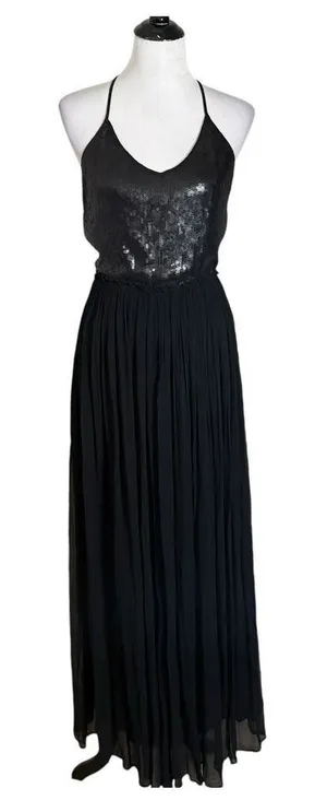Chan Luu Sequin Puri Maxi Dress Womens XS Black Open Back Formal Chiffon Gown thumbnail 1