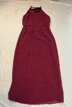 Donna Morgan Burgundy Halter Maxi Dress thumbnail 1