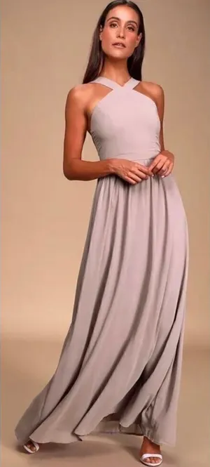 Lulus Air of Romance Mauve Maxi Dress halter neckline, seamed bodice, size small thumbnail 1