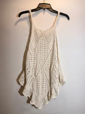 Free People Sea Song Sheer Crochet Knit Scalloped Longline Tank Top Size L thumbnail 4