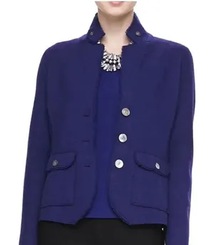 Eileen Fisher felted wool three button blazer cardigan size small blueish purple thumbnail 1