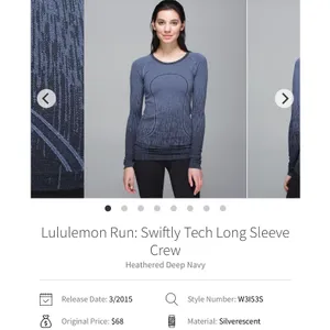 Lululemon Run: Swiftly Tech Long Sleeve Crew Heathered Deep Navy size 4/6 women thumbnail 8