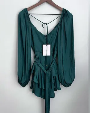 Hello Molly Sunrise Memories Romper Forest Green long sleeve XS 2 thumbnail 3