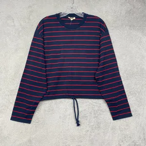 Madewell Top Womens Small Striped Drawstring Hem Long Sleeve Tee Navy Red NZ385 thumbnail 2