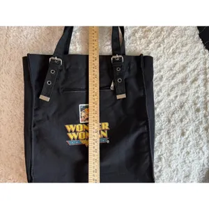 Wonder Woman Black Canvas Tote 70’s whimsigoth indie Bag with Logo Patch thumbnail 7