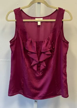 Ann Taylor LOFT Magenta Pink Ruffle V-Neck Sleeveless Blouse Top Size Medium thumbnail 1