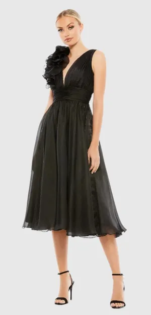 MAC DUGGAL Black Plunging V Neck Ruffled A-Line Cocktail Dress Size 2 Black Tie thumbnail 1