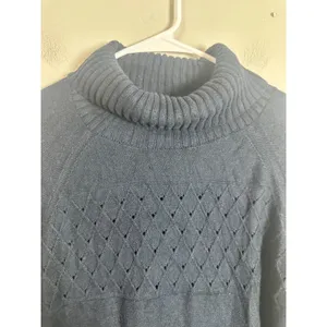 Banana Republic Navy Blue Pointelle Diamond Knit Turtleneck‎ Sweater XL Womens thumbnail 4
