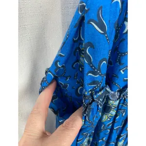 Love The Label Blue Floral Gaya Flutter Sleeve Cotton Tiered Maxi Dress Sz.M thumbnail 7