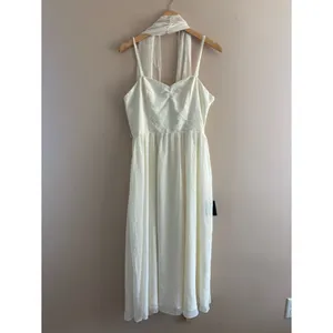 Lulus Irresistibly Darling Ivory Chiffon Midi Dress and Scarf Set Size Large NWT thumbnail 5
