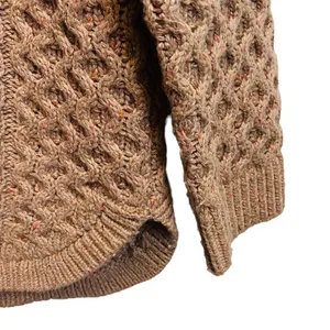 Land's End Chunky Brown Cable Knit‎ Sweater Size XS Crew Neck Boat Hem Pull On thumbnail 6