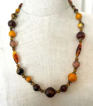 faux amber beaded long necklace Brown thumbnail 1