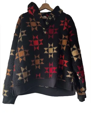 Sonoma‎ Black Star Pattern Fleece Hoodie Size Large NWOT thumbnail 1