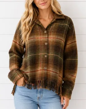 Norton Studios Vintage Wool fringe crop button down size 4 petite Brown thumbnail 1