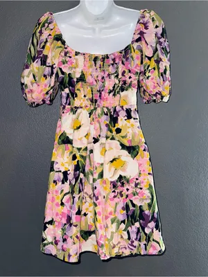 H&M Women’s Floral Cotton Pink Short Sleeve Spring Mini Dress Small thumbnail 5