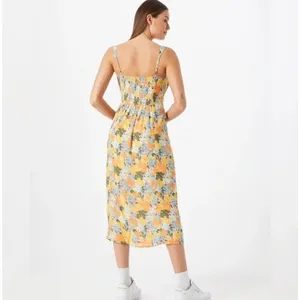 Abercrombie & Fitch Floral Gathered Front Yellow Midi Dress Women's Size S thumbnail 6