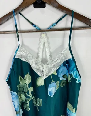 Apt. 9 Camisole Women Small Teal Blue Floral Lace Trim Satin Racerback Sleep Top thumbnail 1