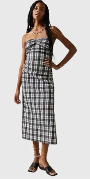 Free People Brandie Plaid Strapless Midi Dress Size Small thumbnail 1