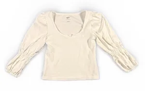 Maeve Anthropologie Puff Sleeve Scoop Neck Ribbed‎ Knit Top white XS cottagecore thumbnail 1