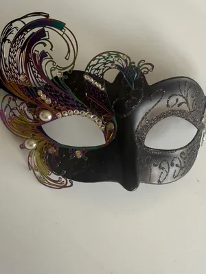 Spirit Black Venetian Peacock Masquerade Mask with Multicolor Lasercut Metal thumbnail 9
