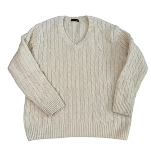 Brandy Melville Wool Cable Knit‎ Sweater One Size L/XL Cream V-Neck Fisherman thumbnail 1