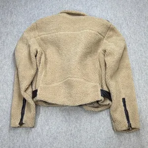 Polo Ralph Lauren Sherpa Moto Jacket Womens L Tan Off Duty Model Chic Streetwear thumbnail 4