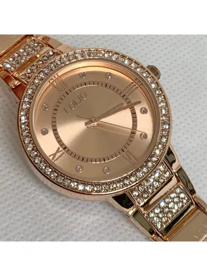 Folio rose gold tone women’s watch rhinestones 33mm quartz up to 7.5” running thumbnail 3