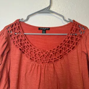 Cable & Gauge Crochet Neckline Split Flutter Sleeve Flowy Blouse Size 3X Boho thumbnail 4