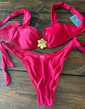 Red Gold Flower Bikini Pink Size M thumbnail 1