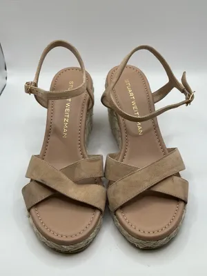 Stuart Weitzman Dayna Suede Espadrille Wedges 6.5 neutral suede crisscross vamp thumbnail 4