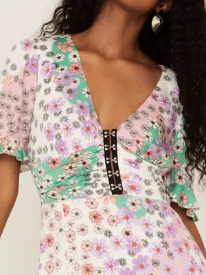 Beyond the Radar mixed floral print corset mini dress size XL thumbnail 12