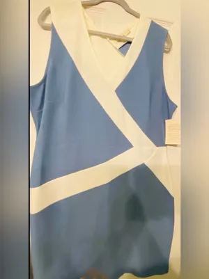 Boston Proper Diagonal Two-Tone Dress in Blue and Cream thumbnail 3